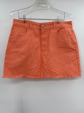 Tgla Peach Neon Coral Orange Denim Mini Skirt Size L